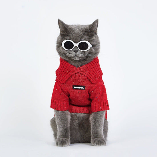 Red Pet Polo lapel sweater