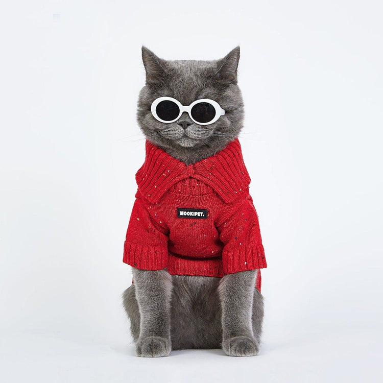 Red Pet Polo lapel sweater