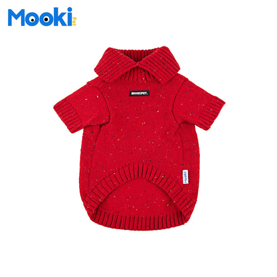 Red Pet Polo lapel sweater